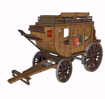 现代实木马车摆件su模型