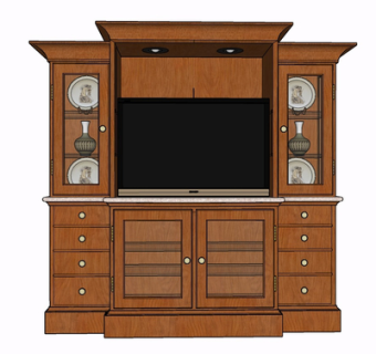 新中式实木电视柜su模型