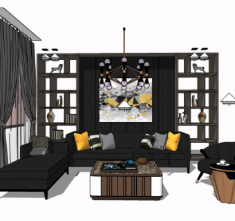 现代布艺组合沙发su模型