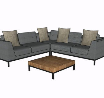 现代布艺多人沙发su模型