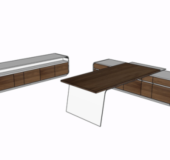 现代实木办公桌su模型