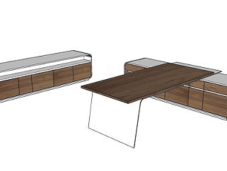现代实木办公桌su模型