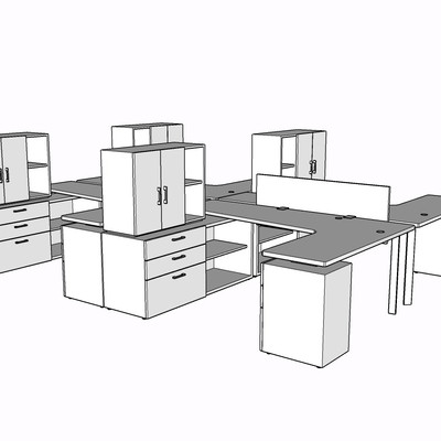 现代卡位办公桌椅su模型