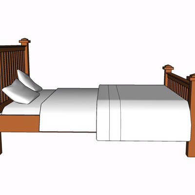 现代实木双人床su模型
