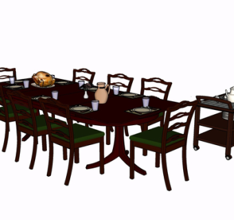 欧式实木餐桌椅su模型