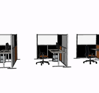 现代卡位办公桌椅su模型