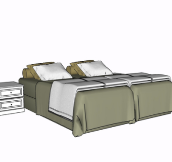 现代布艺双人床su模型