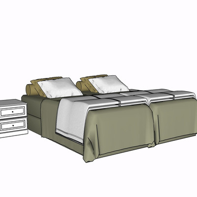 现代布艺双人床su模型