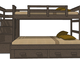 <em>现代实木儿童</em>床su模型