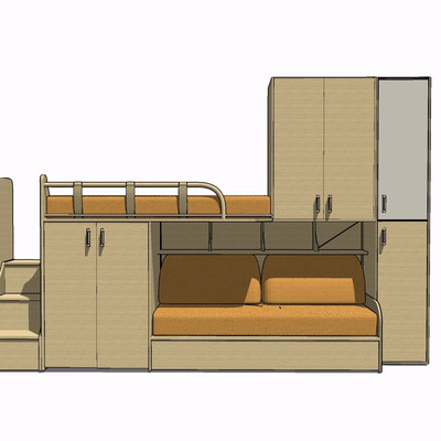 现代实木儿童床su模型