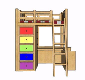 现代实木儿童床su模型