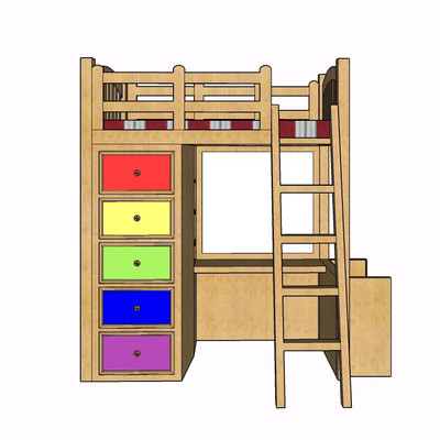 现代实木儿童床su模型
