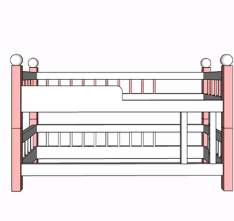 现代实木儿童床su模型