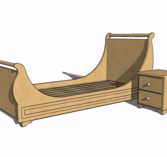 现代实木单人床su模型