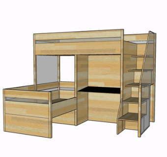 现代实木儿童床su模型