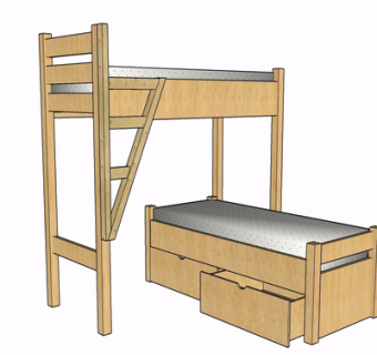 现代实木儿童床su模型