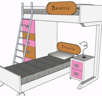 现代实木儿童床su模型