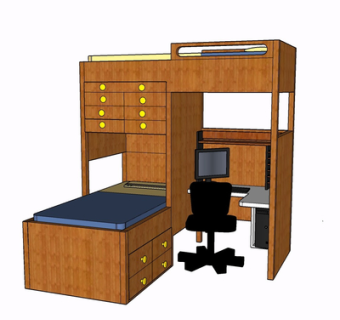 现代实木儿童床su模型