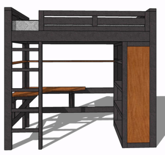 现代实木儿童床su模型