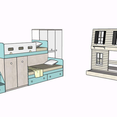 现代实木儿童床su模型