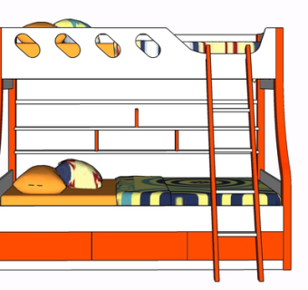 现代实木儿童床su模型