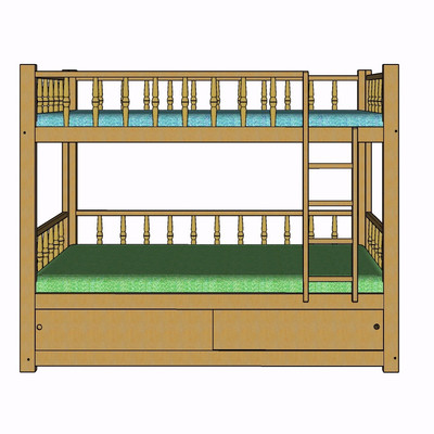 现代实木儿童床su模型