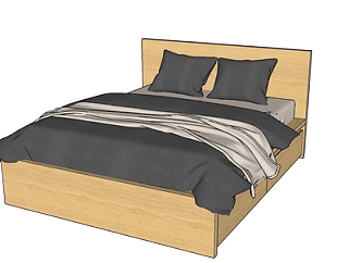 现代实木双人床su模型