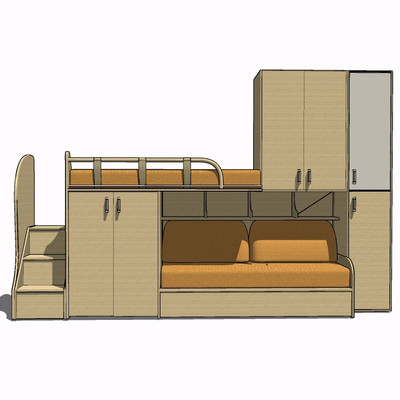 现代实木儿童床su模型
