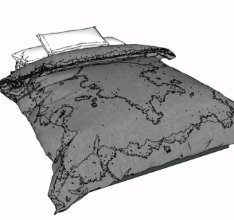 现代布艺双人床su模型