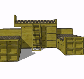 现代实木儿童床su模型
