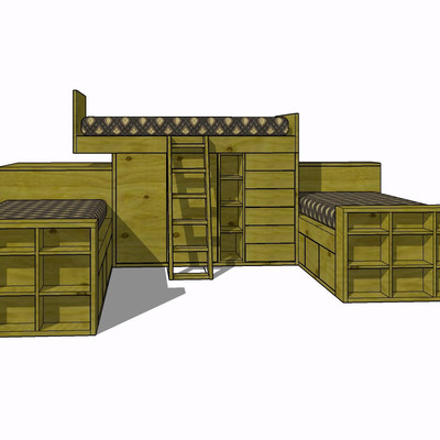 现代实木儿童床su模型