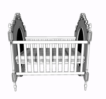 现代实木儿童床su模型