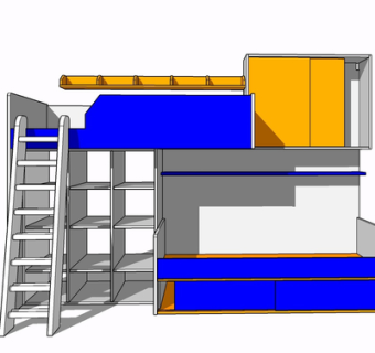 现代实木儿童床su模型