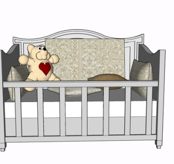 现代实木儿童床su模型