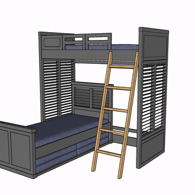 现代实木儿童床su模型