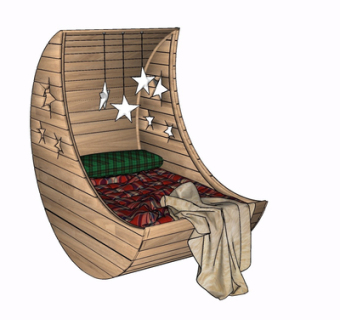 现代实木月亮床su模型