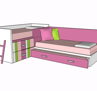 现代实木儿童床su模型