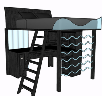 现代实木儿童床su模型