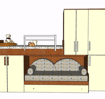 现代实木儿童床su模型