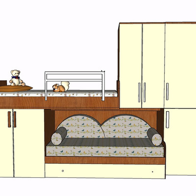 现代实木儿童床su模型