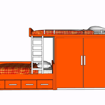 现代实木儿童床su模型