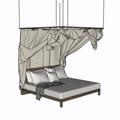 现代布艺双人床su模型