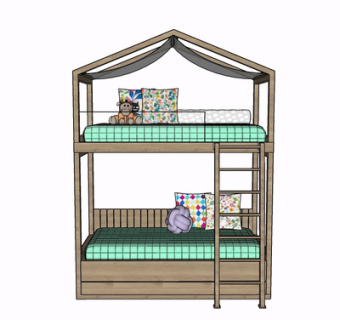 现代实木儿童床su模型