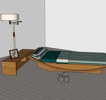 现代实木单人床su模型