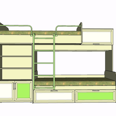 现代实木儿童床su模型
