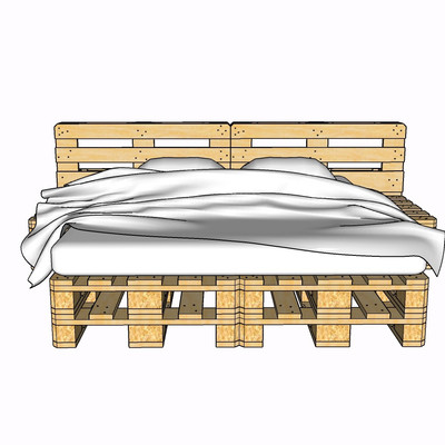 现代实木双人床su模型
