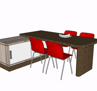 现代实木餐桌椅su模型