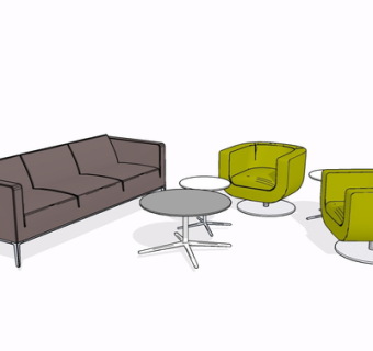 现代布艺多人沙发su模型