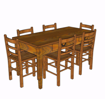 现代实木餐桌椅su模型