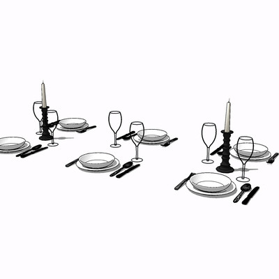 现代餐具组合su模型